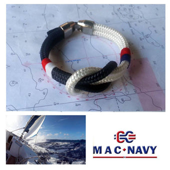 Pulseras náuticas de driza azul y nudo llano
