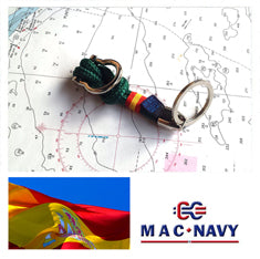 Llavero Náutico grillete de acero con bandera de España color verde