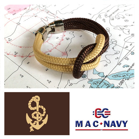 Pulseras náuticas crema y marron con bandera de España