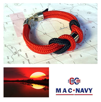 Pulsera Náutica Ocean Colors de driza doble roja y negra con bandera de España